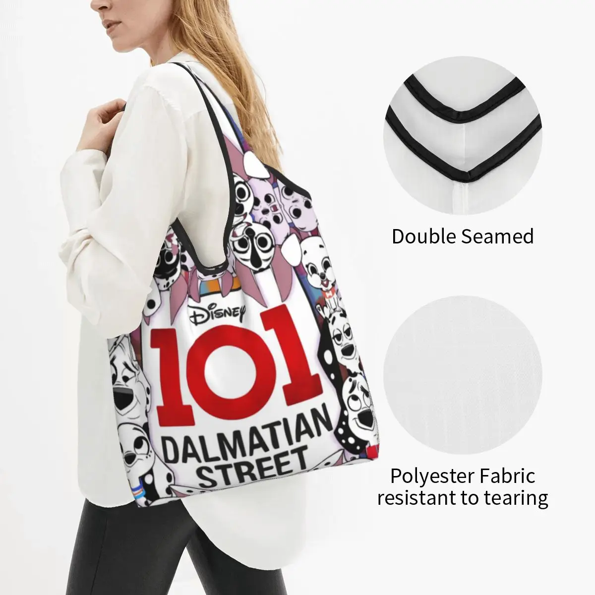 Custom Recycling Disney One Hundred And One 101 Dalmatians Shopping Bag Tote Bag Portable Animated Films Groceries Shopper Bags