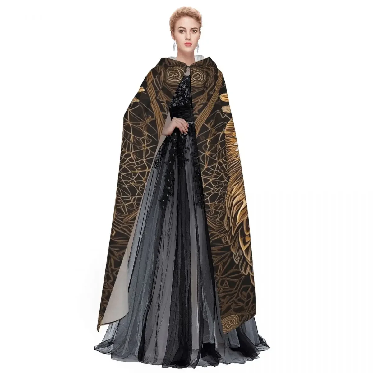 Custom Owl Beliefs Print Long Hooded Cloak Witch Medieval Costume Cosplay Cape HalloweenParty Adult Unisex