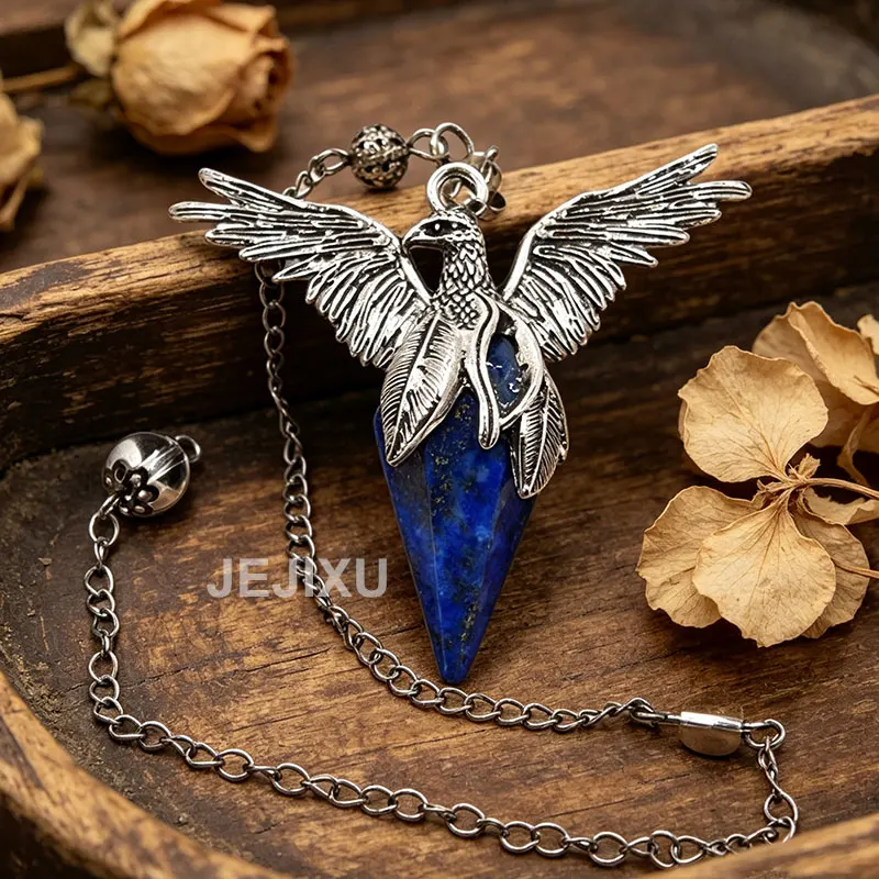 Phoenix Animal Natural Gem Stone Crystal Pendulum for Divination Reiki Clear Quartz Tiger Eye Lapis Lazuli Quartz Penduluo X403