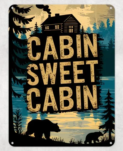 Cabin Sweet Cabin Funny Metal Poster Wall Tin Sign Man Cave Shed Home Plaque --Tin Sign