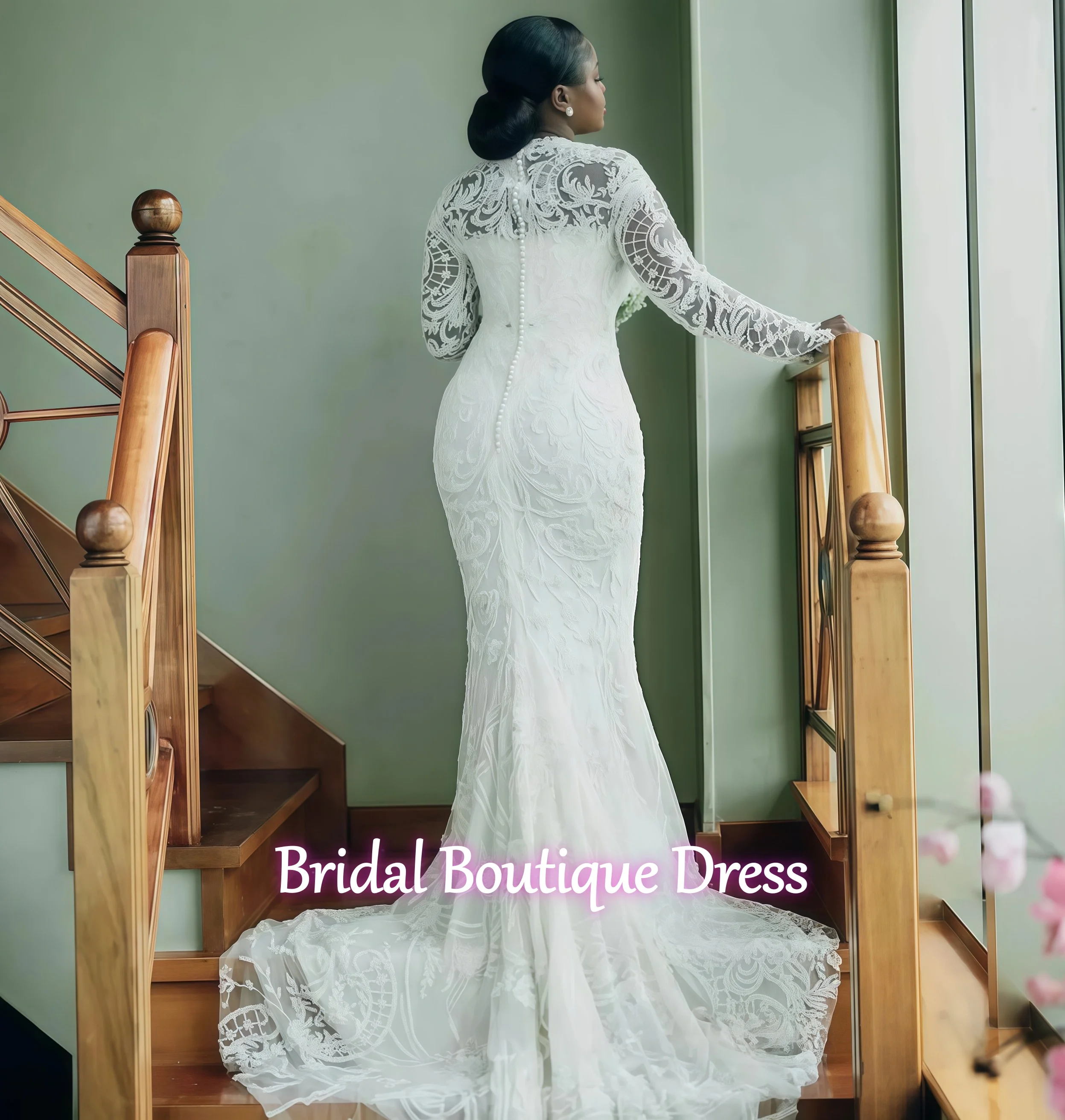 Maßgeschneidertes Luxus-Meerjungfrau-Hochzeitskleid in Übergröße, Brautkleider für die Braut, Illusion, abnehmbare Schleppe, lange Ärmel, Perlenspitze