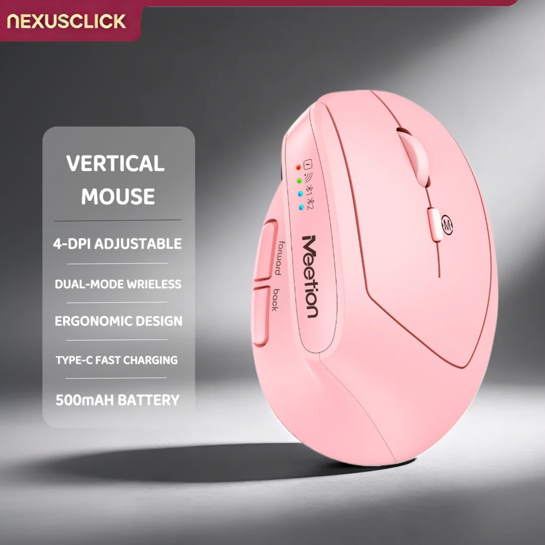 NexusClick 2.4G Wireless Rechargeable Ergonomic Vertical Optical Mouse, 4 Levels DPI 7 Buttons Portable Mice for Computer Office
