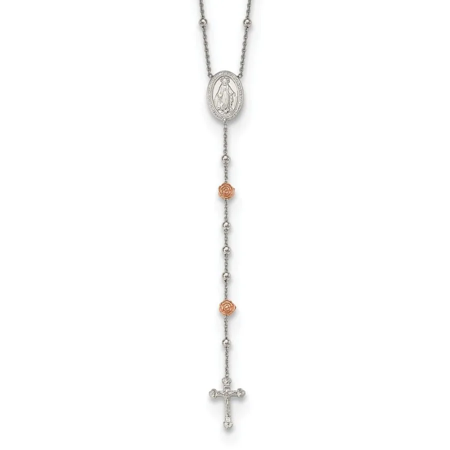 

Ожерелье из стерлингового серебра с прозрачными бусинами и розетками Rosetone Rosary, 21 дюйм