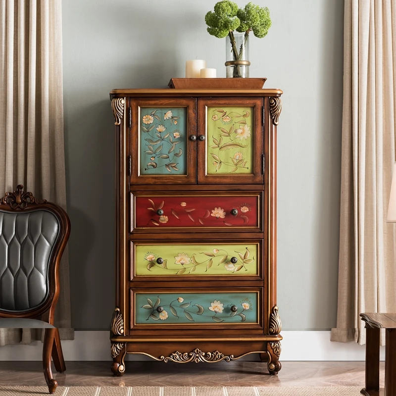 European solid wood chest  American vertical  high cabinet with door drawer bookcase entrance cabinet retro TV