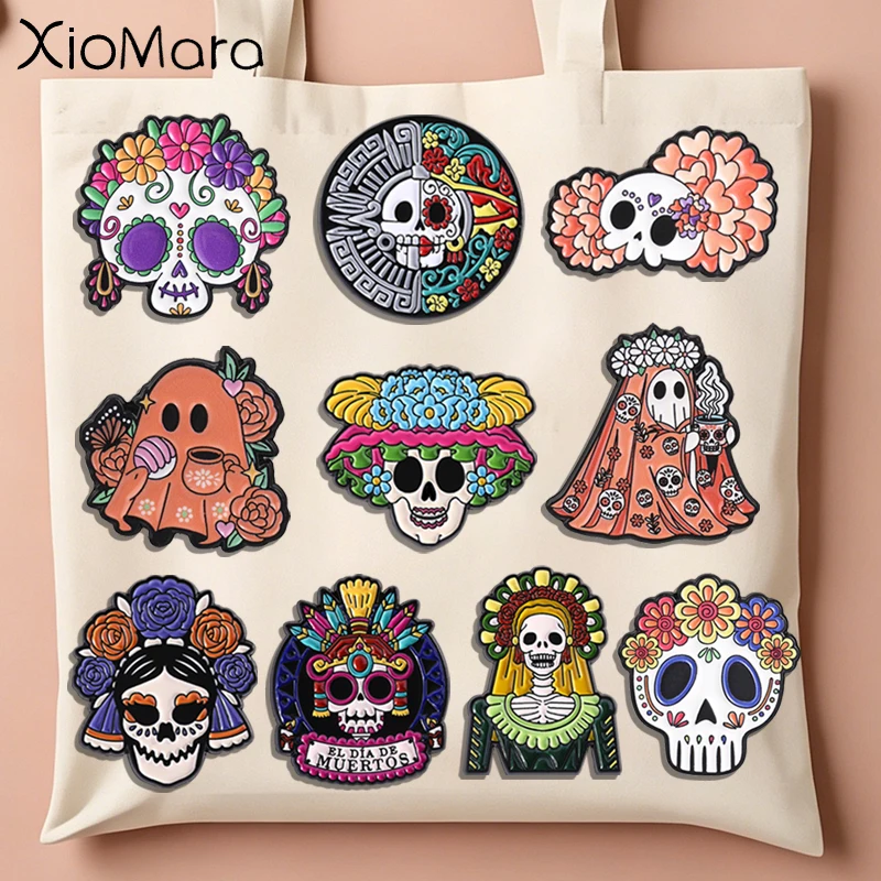 Dia De Los Muertos Enamel Pins Mexican Day Of The Dead Calavera Festival Brooches Halloween Skull Badge Jewelry Gifts for Friend