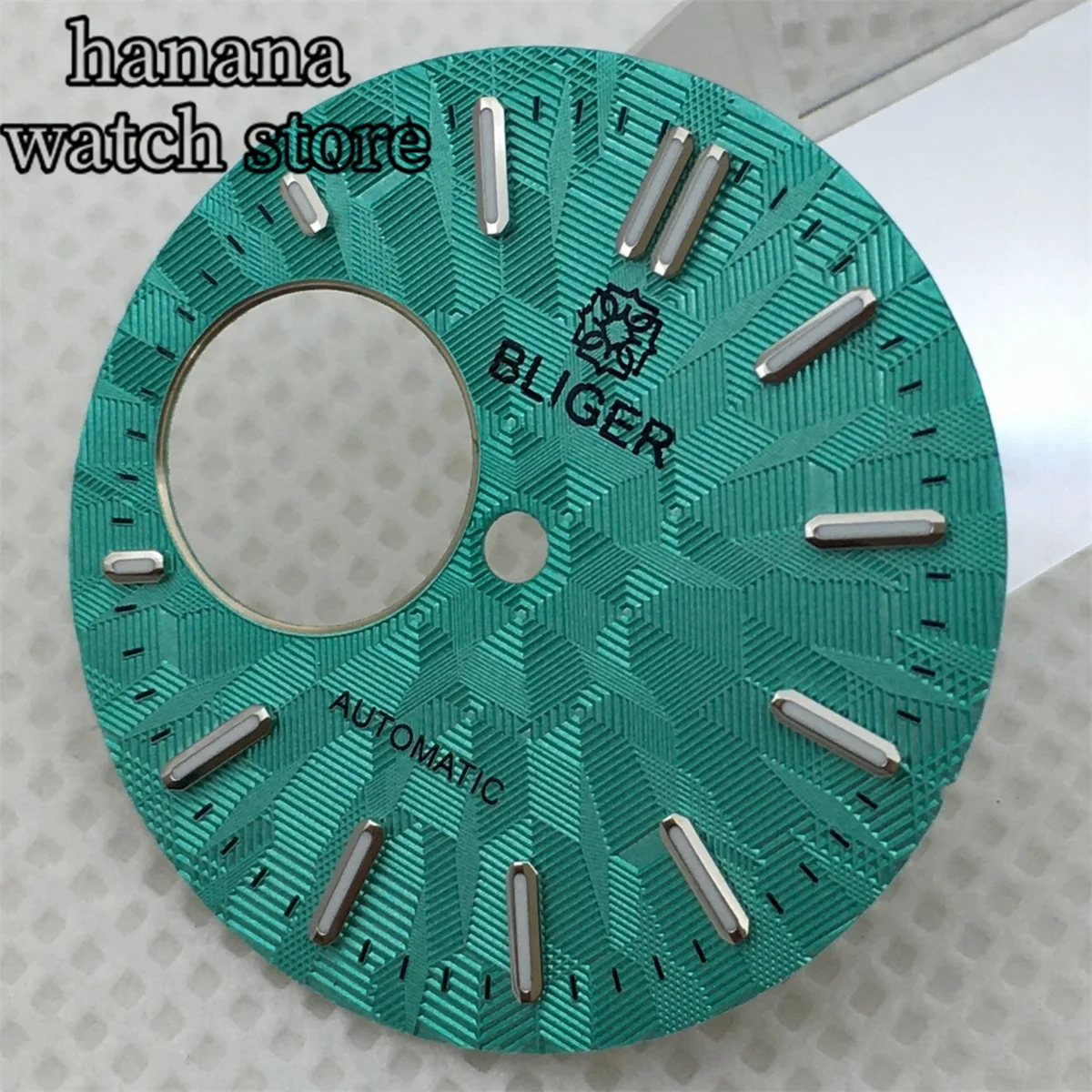 BLIGER 28.9mm Blue green White Black hollow dial with NH38 automatic movement green glow-in-the-dark mark watch replacementparts