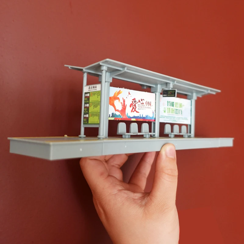 Modelo de estación de autobús a escala 1/64, coche deportivo, autobús de simulación, plataforma de estación de tren de alta velocidad para niños,