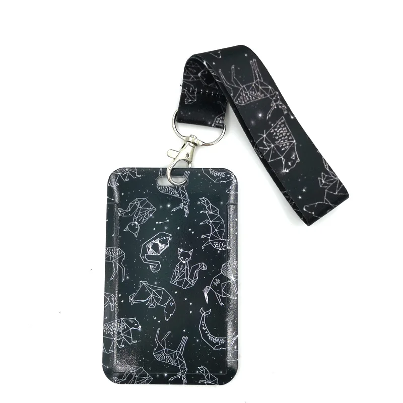 Starry Sky Animals Constellation Lanyard Credit Card ID Holder Student Women Travel Card Cover Badge Car Keychain Decorations