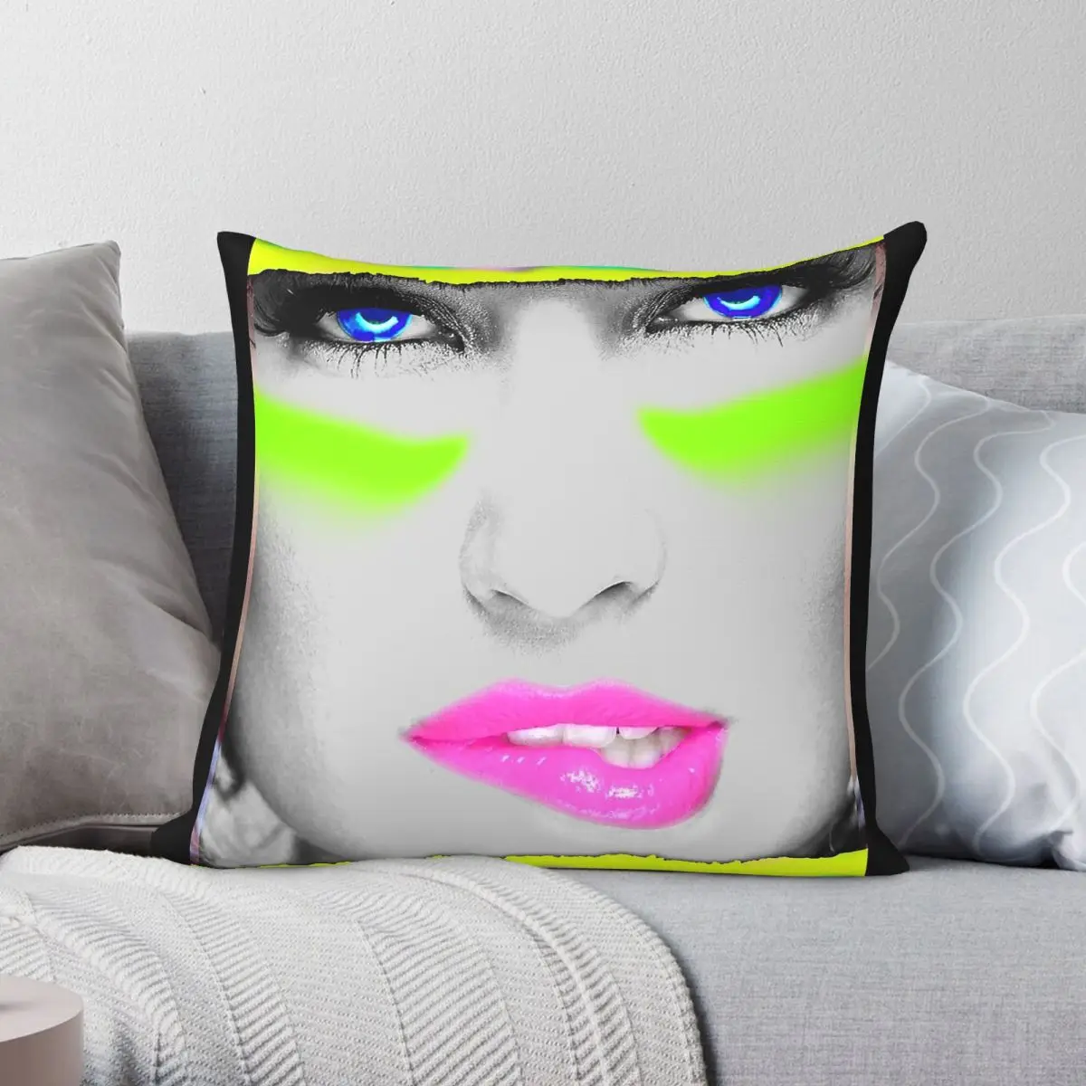 Neon Girl Biting Her Lip Square Pillowcase Polyester Linen Velvet Creative Decor Throw Pillow Case Sofa Cushion Cover Wholesale