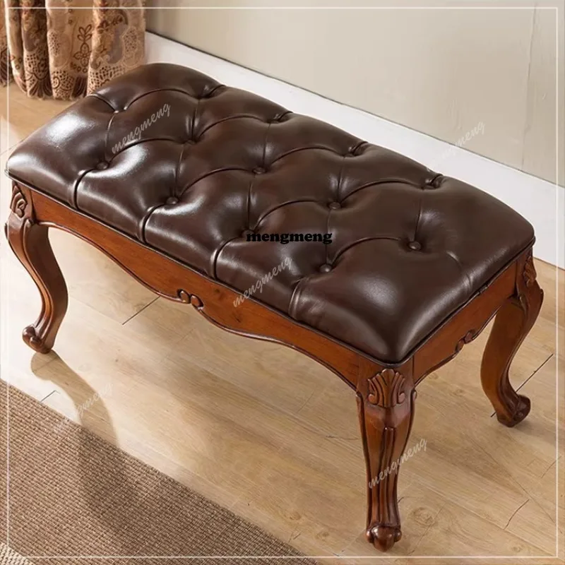 American shoe changing stool, solid wood bench, foot sofa leather try-on shoe stool