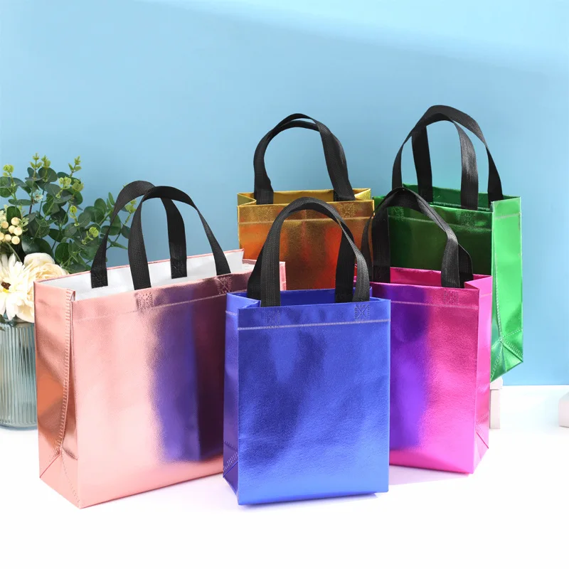 50PCS Laser Aluminum Film Bags Non-Woven Gift Bags Wedding Accompaniment Tote Bags Party Bags Takeaway Packing Bags