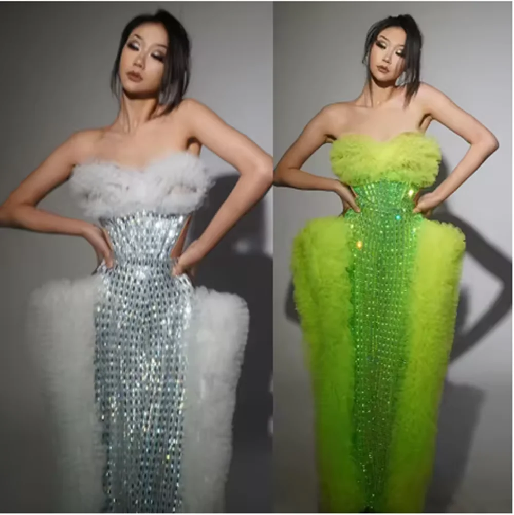 Vestido de festa verde novo sexy vestidos longos glitter traje de palco feminino gogo roupas de dança drag queen outfit festival roupas y381