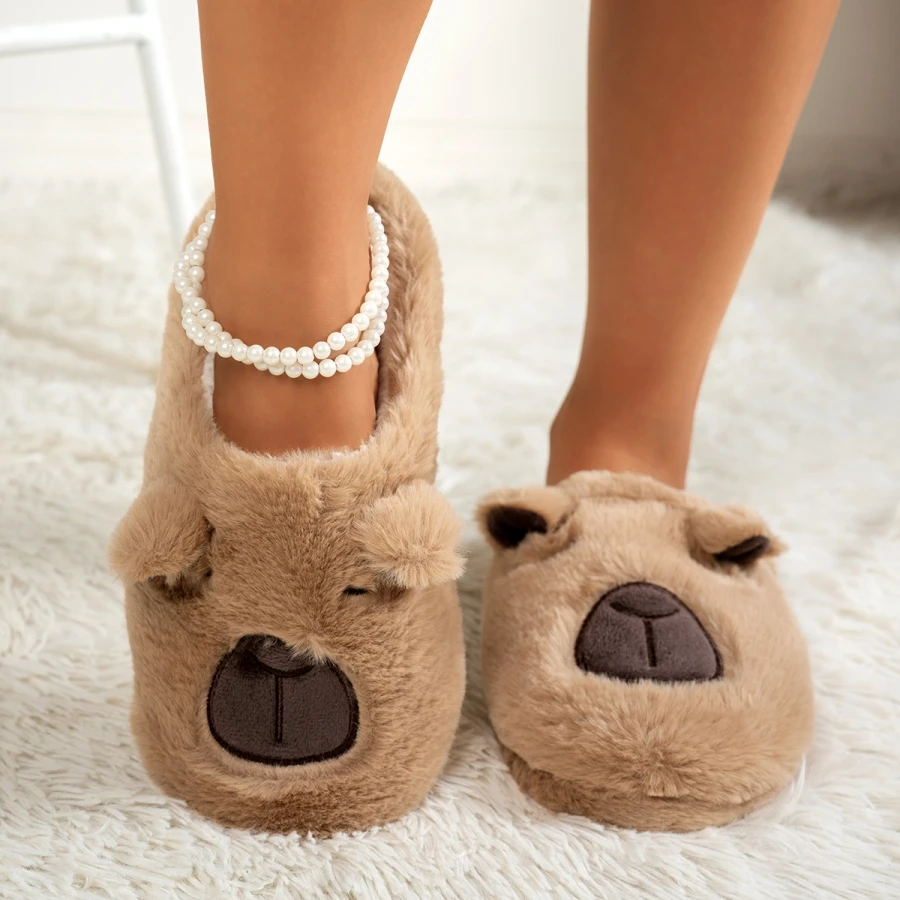 Women's Cartoon Slippers Cute Capybara Pattern Indoor Soft Sole Breathable Bedroom Non-slip Leisure Couple Home Shoes view 3