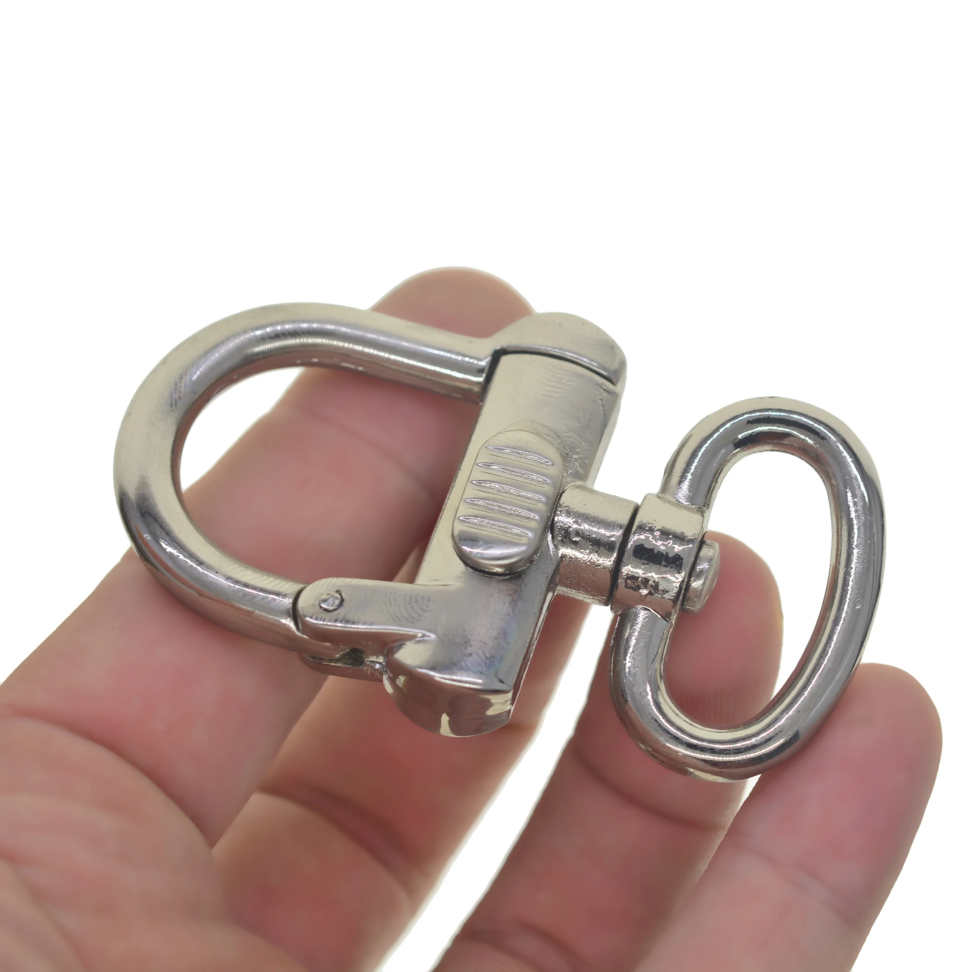 solid metal silver plated sweden slide lock nautical carabiner hook Oval swivel ring leather craft DIY keychains FOB dog leash
