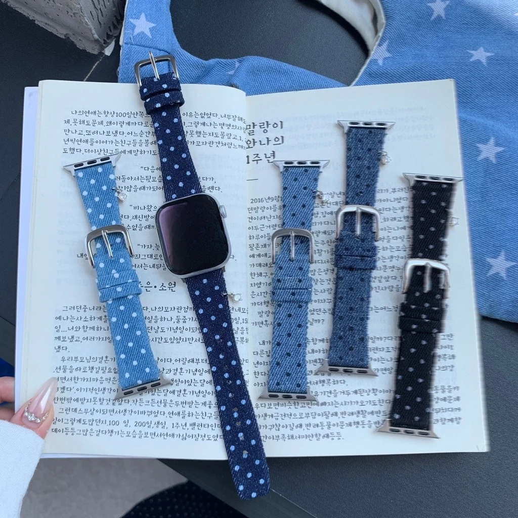 

Korean Style Polka Dot Denim Unisex Women for Apple Watch Band Series 8/7/6/10 40mm 41mm 38mm 42mm 44mm 45mm 46mm Strap