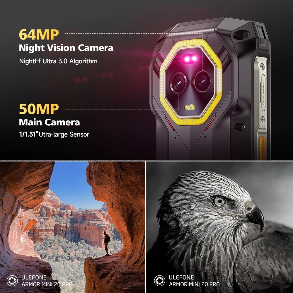Ulefone Armor Mini 20 Pro 5G 4.7" Rugged Phone 64MP Night Camera  6200mAh Smartphone LED Light 16+256GB Android 14 Mobile phone