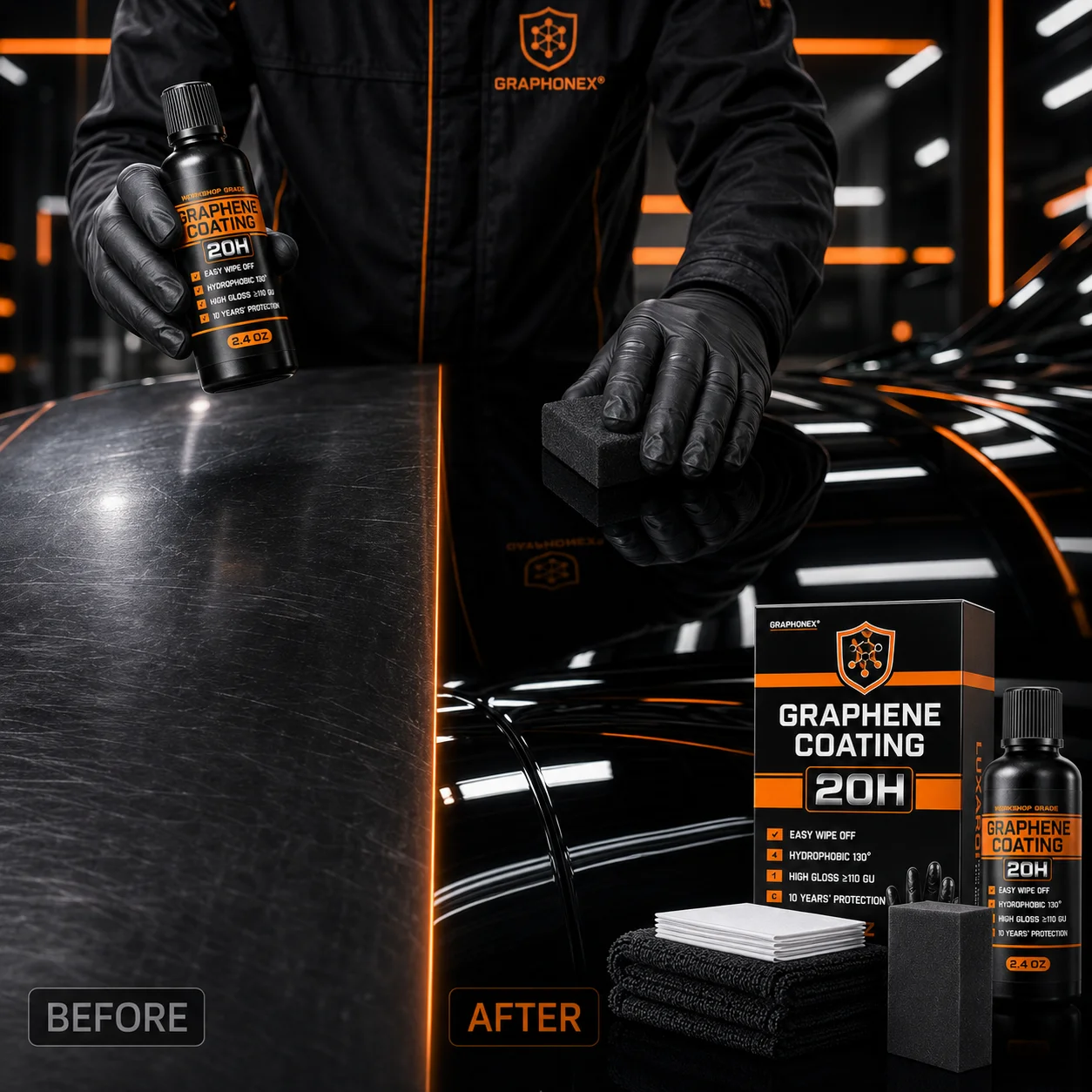 Graphene Ceramic Car Coating Kit - Universal Professional Car Beauty, High Gloss Car Paint Protection, Long-Lasting Gloss