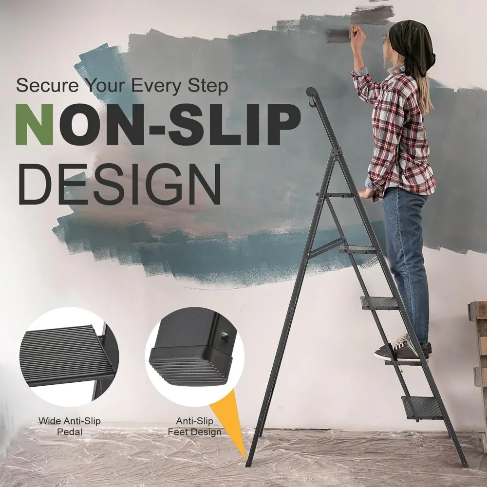 مقعد محمول قابل للطي - سلم خفيف الوزن للاستخدام المنزلي، سعة 330 رطل، أمان غير قابل للانزلاق، مثالي للبالغين #5