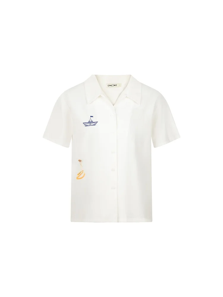 

nt Cuban Collar ort Sve Embroidered Casual Loose irt Women's Summer Faion Top Comfortable Breathable Lenzing Fiber