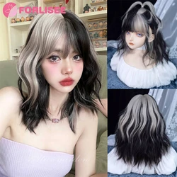 FORLISEE Wig Girl JK Medium Long Hair Sweet And Spicy Girl Group Style Color Matching Y2K Girl Lolita Long Curly Hair Shawl Hair