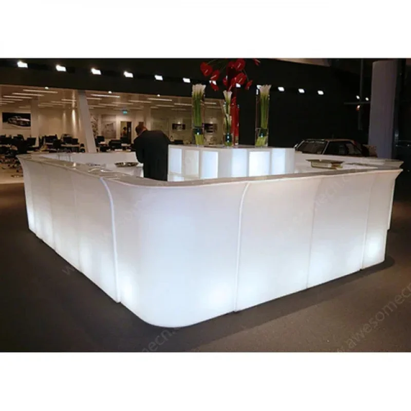 custom.SHINESTONE Outdoor Cocktail Table Square With LED Stage Light Cube Chair LED Bar Counter