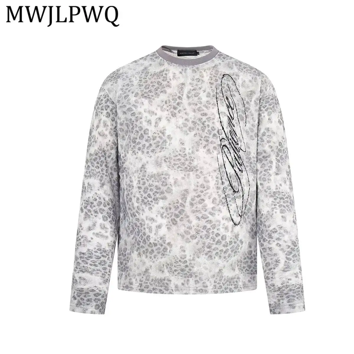 MWJLPWQ 2026 Autumn New Style Leopard Print Long Sleeve T-Shirt American Street Tee Unique Stylish Base Loose Casual Tops 17263