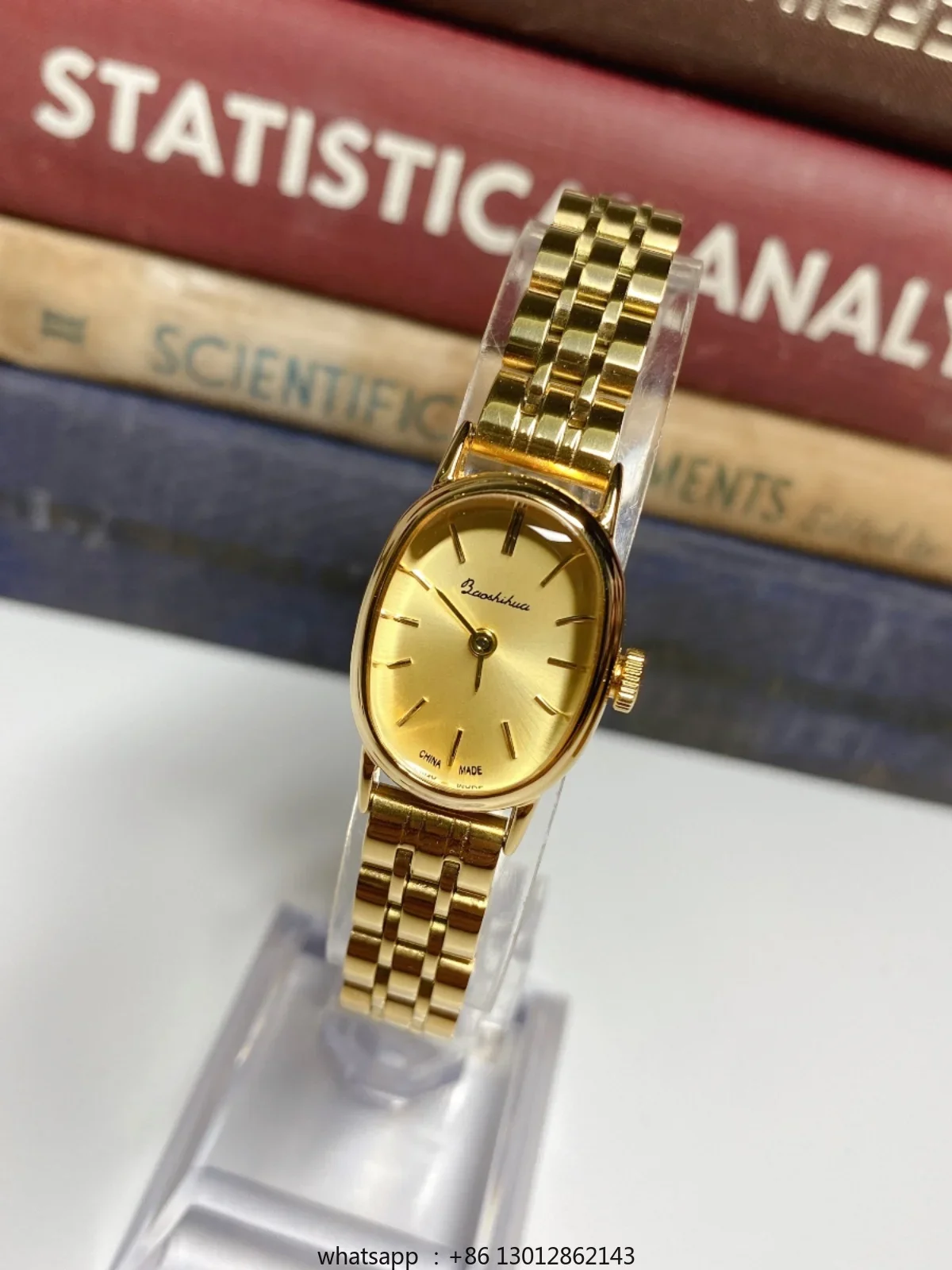 1980s small retro leather waterproof quartz goose egg medium and ancient gold watch - view 4