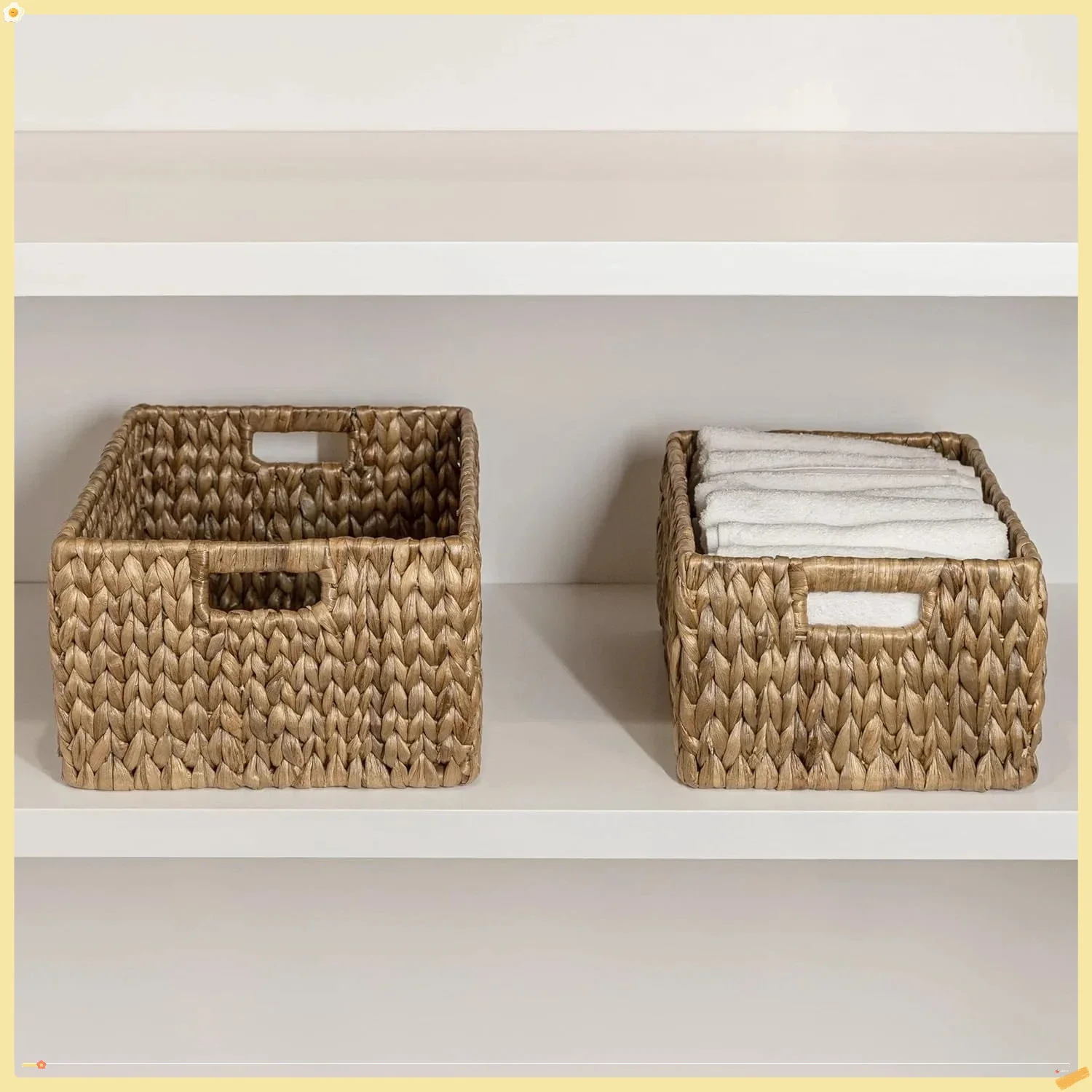 

Тканая корзина для хранения с ручками в деревенском стиле из гиацинта | Органайзер для домашнего декора в стиле бохо с водорослей