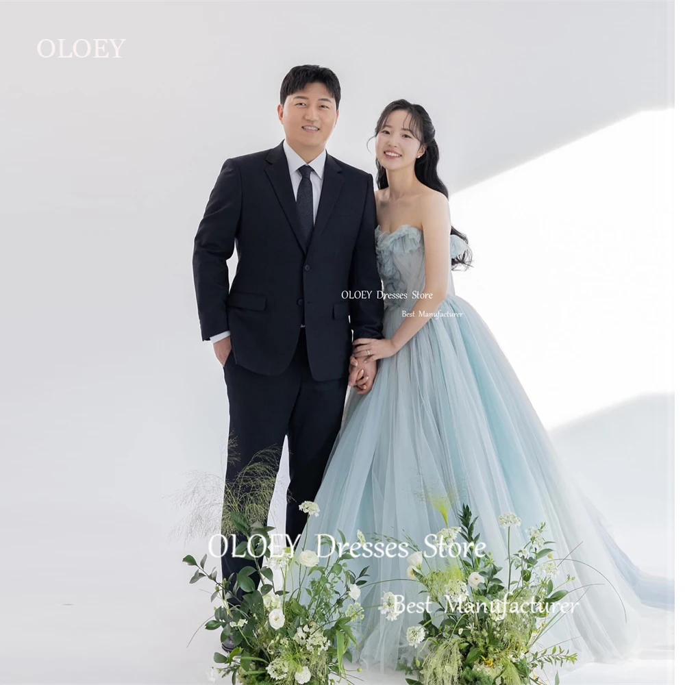 Oloey ชุดเดรสราตรีผ้าโปร่งสีฟ้าสำหรับเด็กทารกชุดงานพรอมสำหรับงานแต่งงานสไตล์เกาหลีสำหรับออกงานปาร์ตี้