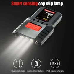 Linterna de cabeza con Sensor de inducción de onda inteligente LED, carga USB tipo C, portátil, impermeable, 200LM, 4 modos, Clip-on, gorra de béisbol