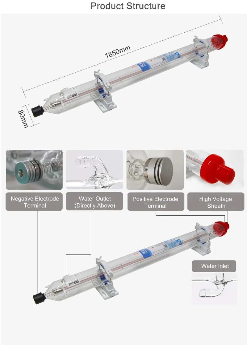 Manufacturer  Top Manufacturer Yongli 2025   Laser Tube A8s 150W-180W Length:1862mm Diameter:80mm
