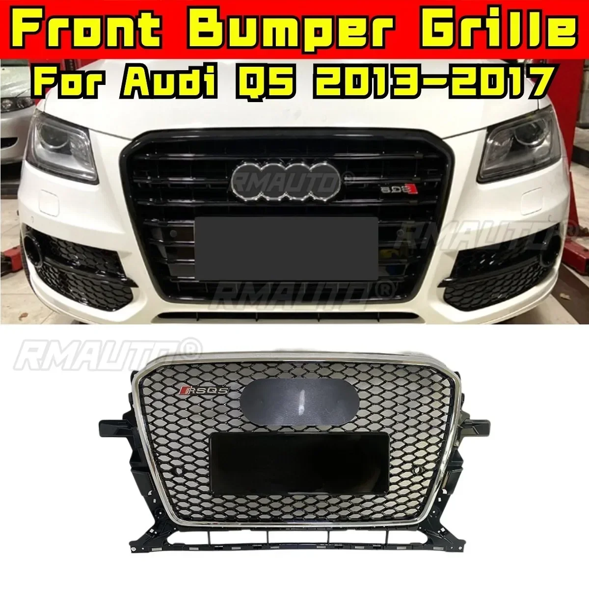 

For Audi Q5 Bumper Grill Racing Grills Car Front Grille Exterior Part honeycomb RS style For Audi Q5 2013-2017 Modification Part