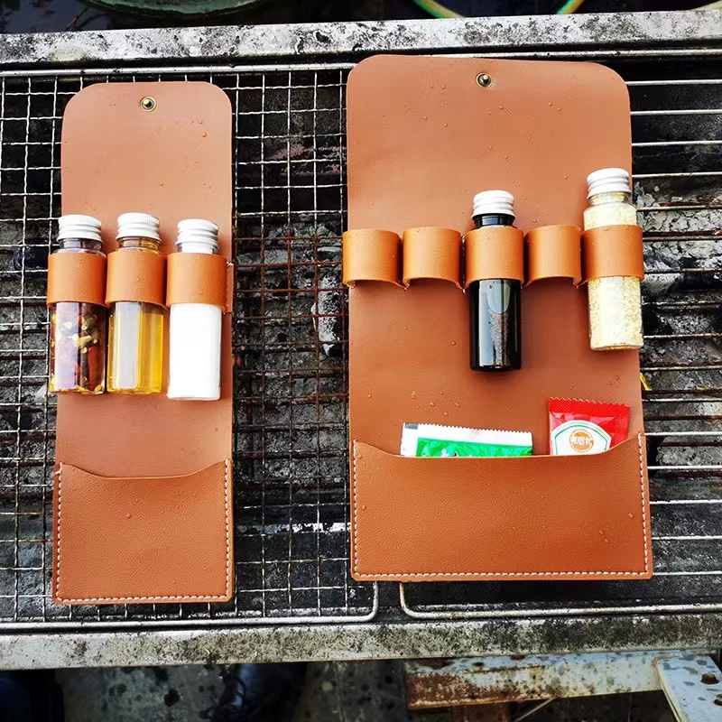 

Outdoor BBQ Seasoning Bag Spice Bottle Set Portable Folding Leather Waterproof Large Capacity Camping Hiking Bushcraft Picnic