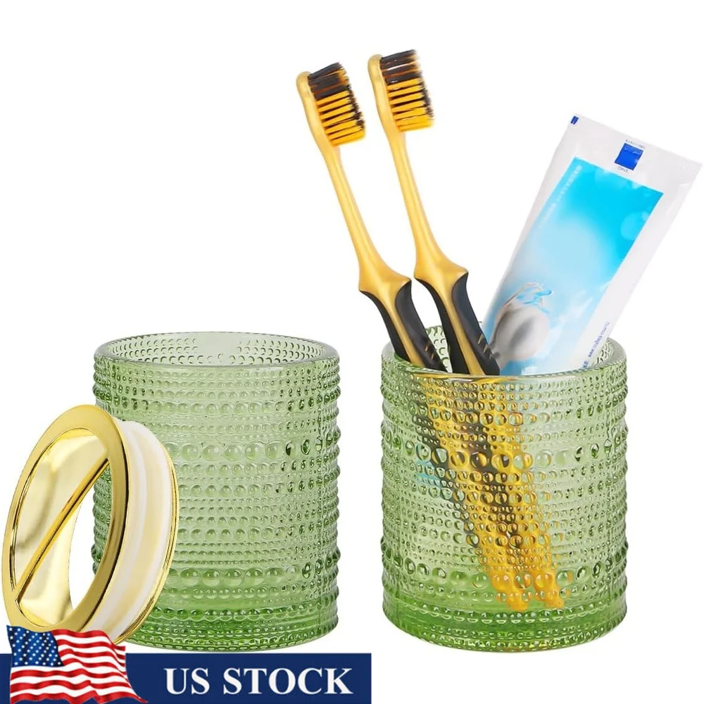 

Набор стеклянных держателей для зубных щеток, 2 шт., прозрачный стакан для ванной комнаты, органайзер для зубной пасты, стильный дизайн в горошек, противоскользящая основа