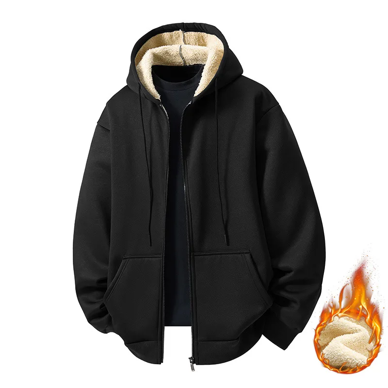 

Men's Large Size Fce Lined Hoodie Cardigan Casual American Sle Polyester Nylon Cosite Fiber Long Sve Jaet