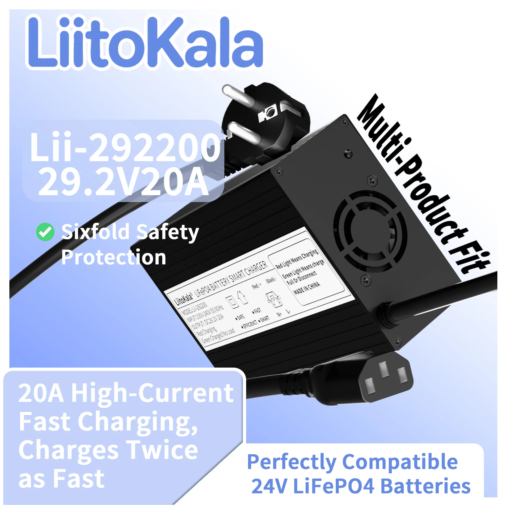 LiitoKala 29.2V 20A Charger Smart Suitable For 8S 24V LiFePO4 Battery electric wheelchair battery Charger universal charger
