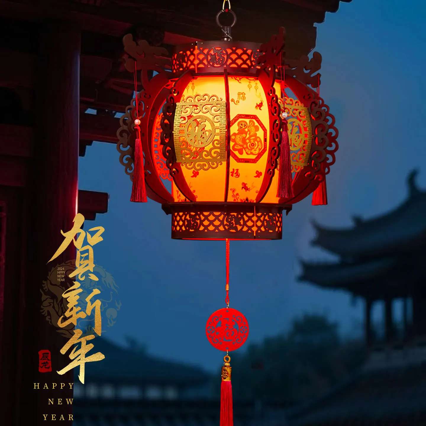 2026 New Year's wooden lanterns LED luminous rotating palace lanterns entrance gate decoration Spring Festival Chinese