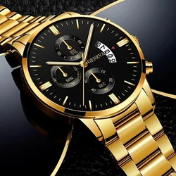 2025 Fashion Men Stainless Steel Watch Luxury Calendar Quartz Wrist Watch Mens Business Watches for Man Clock Montre Homme