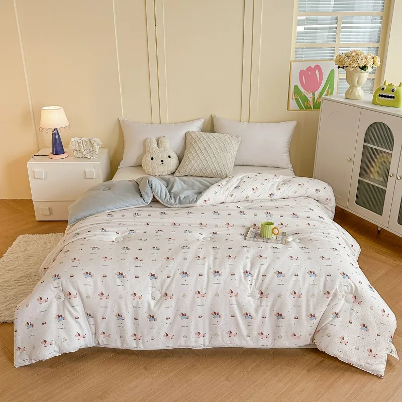 لحاف شتوي جديد مطبوع على شكل غزل متجعد ومغسول لعام 2025 لحاف سكن للطلاب للربيع والخريف لحاف سميك دافئ