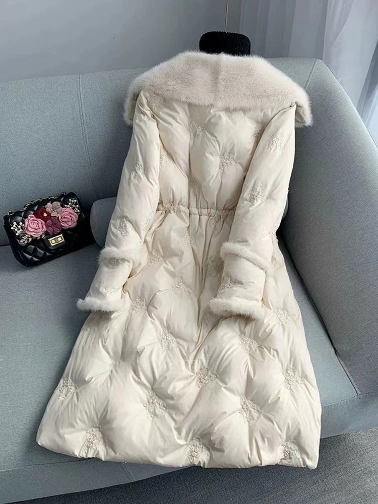 DEAT Fashion Women\'s Cotton-padded Coat Imitation Mink Fur Collar Single Breasted Thick Warm Long Jacket Winter 2024 New 7AB6067