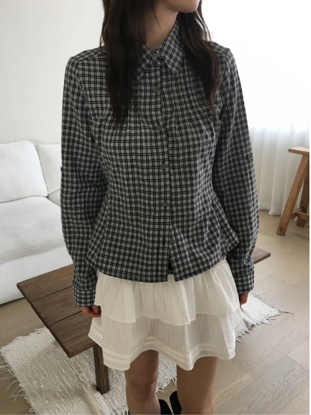 Retro American Blue Plaid ort Sve Long irt Women's Spicy Girl Feel Top Autumn Winter Faion Ladies' Premium Sweater