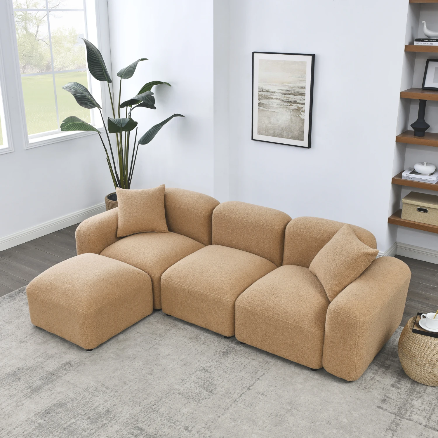 L-Shape Modular Sectional Sofa, DIY Combination,Teddy Fabric,Camel