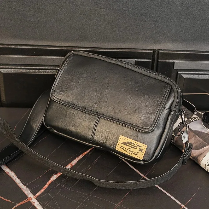Vinatge Flap Crossbody Bag Men Soft PU Leather Shoulder Bags Men Fashion Square Crossbody Messenger Bag Flap Zipper Satchels