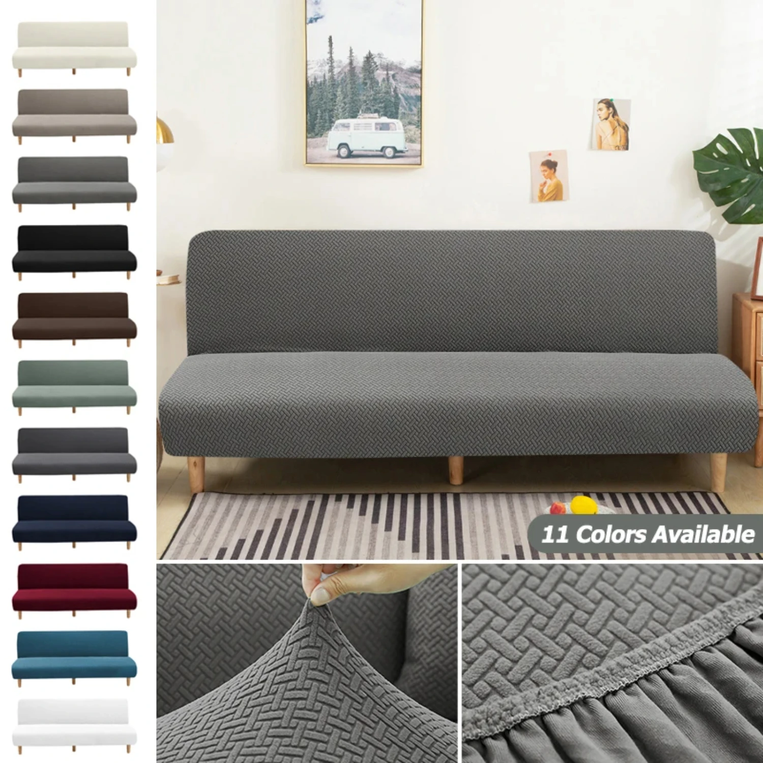 High-quality Jacquard Polar Fleece Sofa Bed Cover - Armless Living Room Stretch Folding Couch Slipcover Without Armrest Coverup