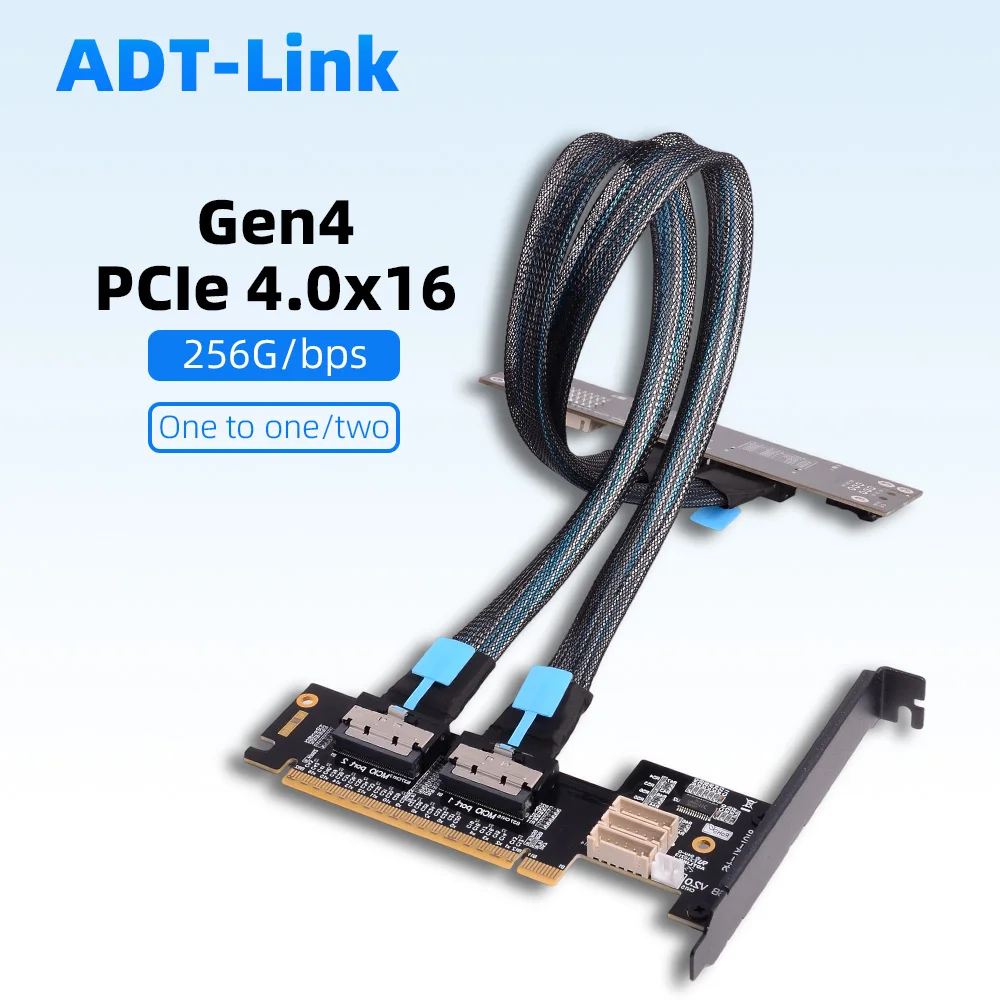 PCIe 4.0 X16 MCIO Graphics Card GPU Split Cable One-to-Two X8 Dual Split Into X8x8 Gen4 256G/bps Motherboard Bifurcation PCI-E