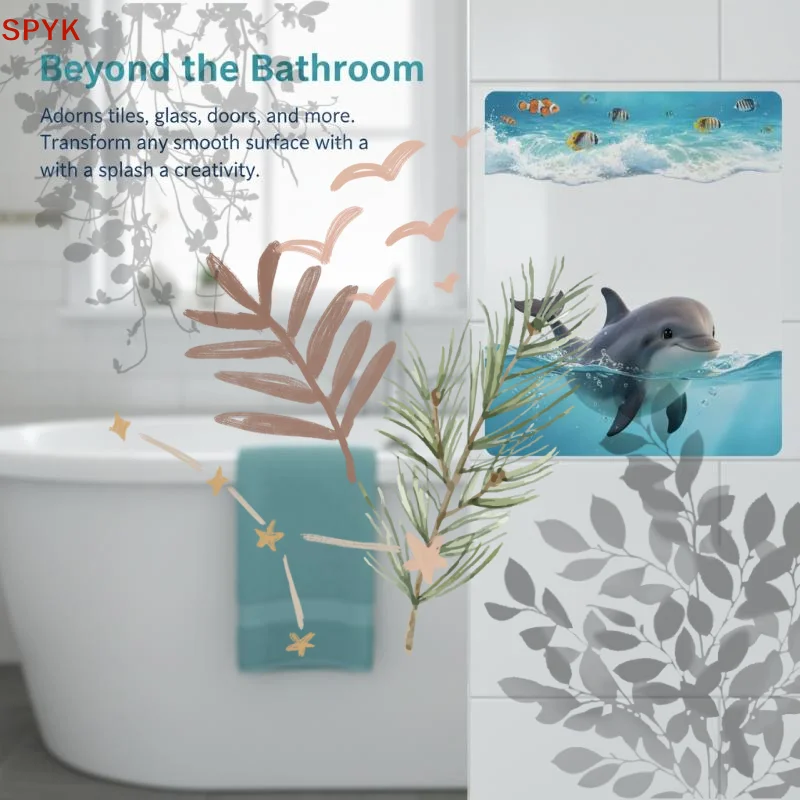 Cute Dolphin Toilet Tank Sticker Ocean: Wave Vinyl Decal Bathroom Decor Adhesive Home
