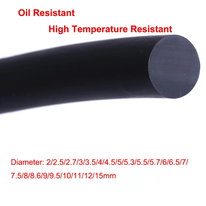 1 Meter Black Fluorine Rubber Solid Strip O-Ring Bar Seal Not Foaming Dia 2/2.5/2.7/3/3.5/4/4.5/5/5.3/5.5/5.7/6/6.5/7-15mm