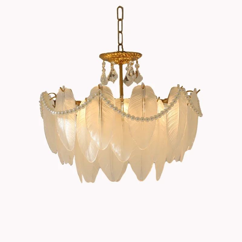 French shell glass chandelier, retro American light luxury dining room bedroom living room pearl crystal lamp