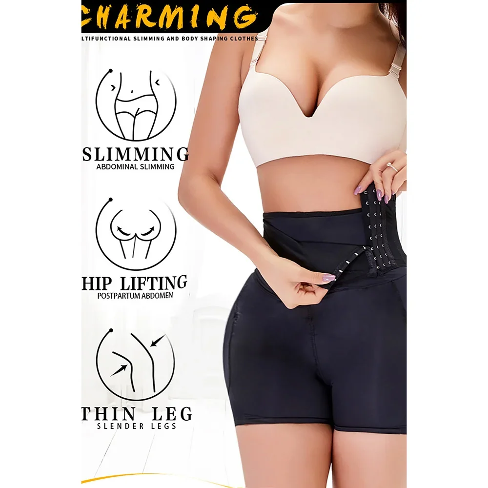 Plus Size Black Widen Three Buckle High Waist Hip Lifting Pant Shapewear