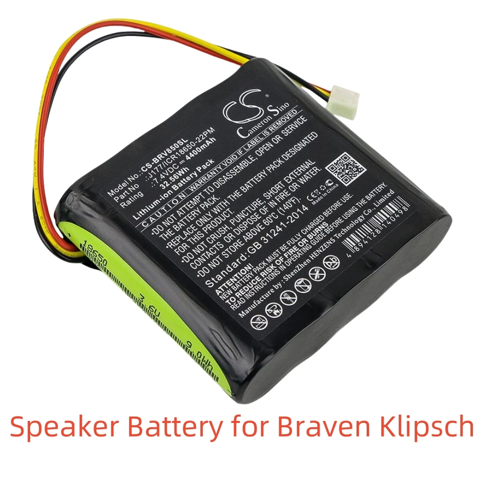 Li-ion Speaker Battery for Braven Klipsch,7.4V,4400mAh,850 BRV-HD KMC1,J177/ICR18650-22PM AE18650CM1-22-2P2S